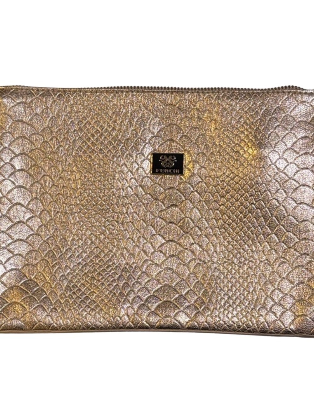 Metallic Gold Snake Embossed Clutch Wristlet Makeup Bag Travel Pouch